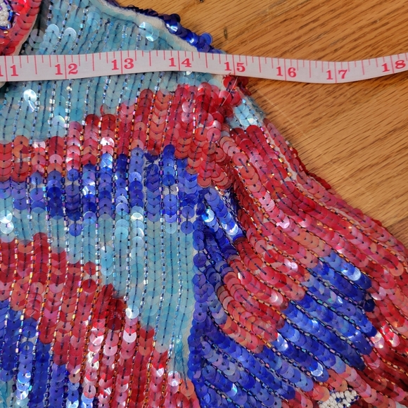 Vintage Silk Colorful Sequin & Beaded Short Sleeve Top - Picture 8 of 13